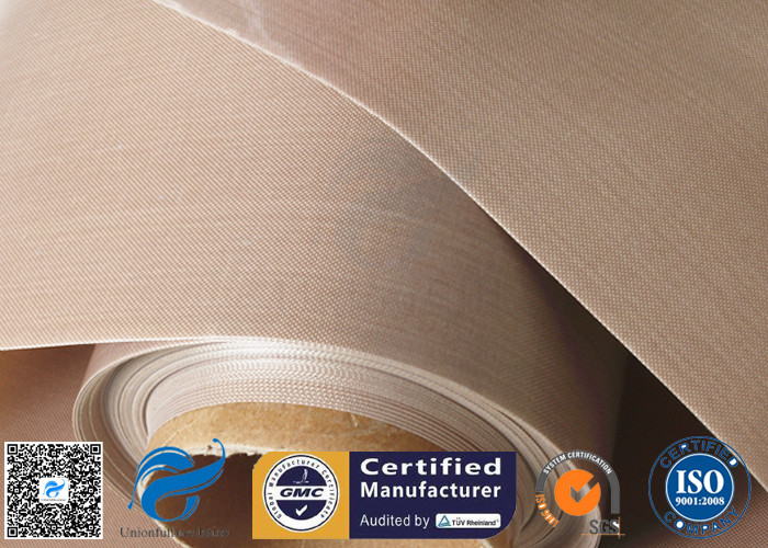 Brown PTFE Coated Fiberglass Cloth 0.16MM 6MIL Non Stick Plain Weave